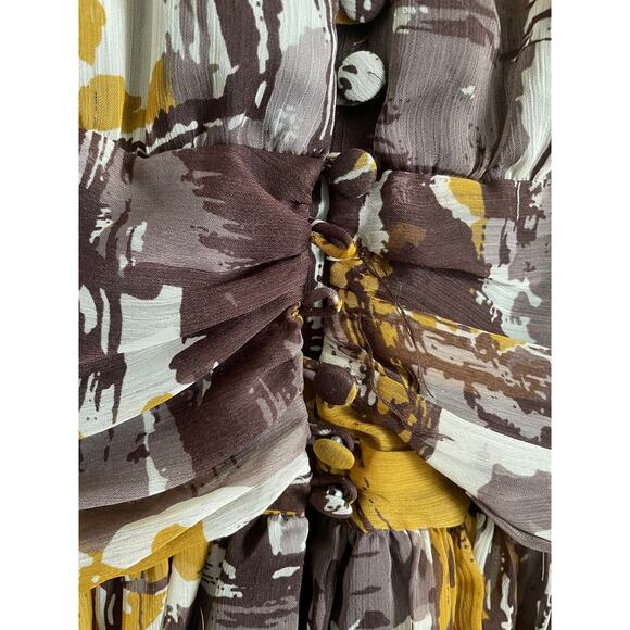 Twelve by Twelve brown chiffon bubble top short sleeve buttons lined Size M - Picture 4 of 6